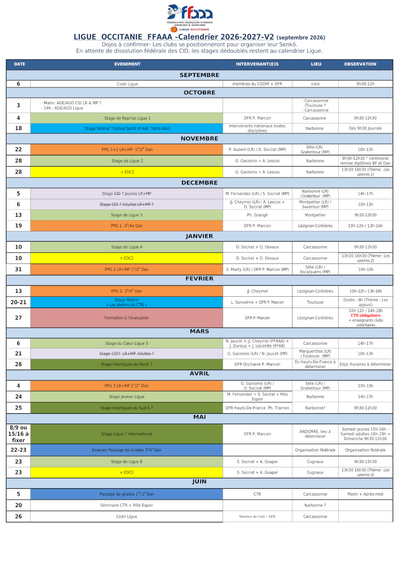 calendrier ligue occitanie 2026 2027